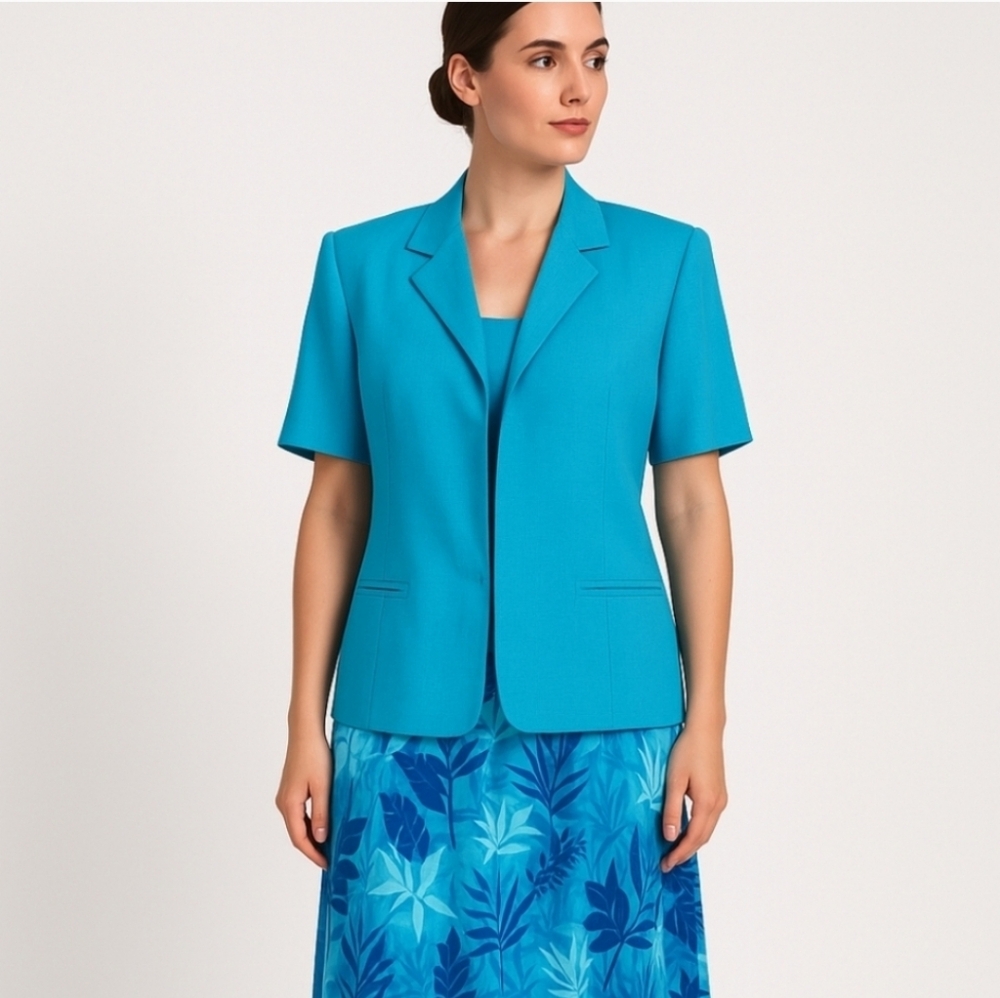 Vintage | Turquoise Teal Jacket And Floral Skirt Set